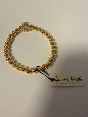 Beaded gold finish ball Bracelet with G block in pave crystals
